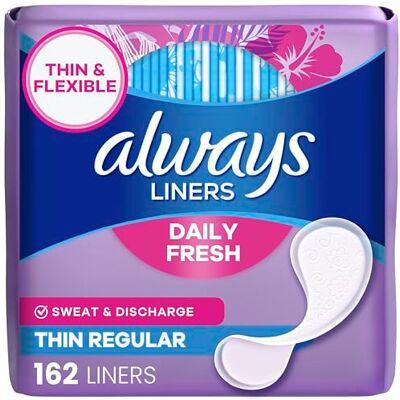 Always Protetores diários finos para mulher, absorção leve, sem perfume, 162 unidades (a embalagem pode variar) Always Protetores diários finos para mulher, absorção leve, sem perfume, 162 unidades (a embalagem pode variar)