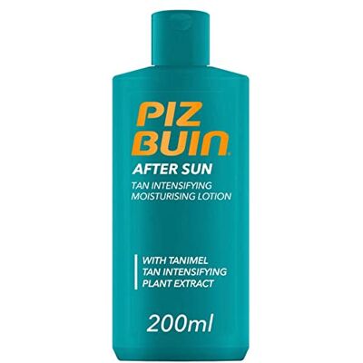 Piz Buin After Sun loção corporal hidratante (1 x 200 ml), aftersun com intensificador de bronzeamento para após a exposição solar, loção hidratante com Tanimel para evitar descamação Piz Buin After Sun loção corporal hidratante (1 x 200 ml), aftersun com intensificador de bronzeamento para após a exposição solar, loção hidratante com Tanimel para evitar descamação