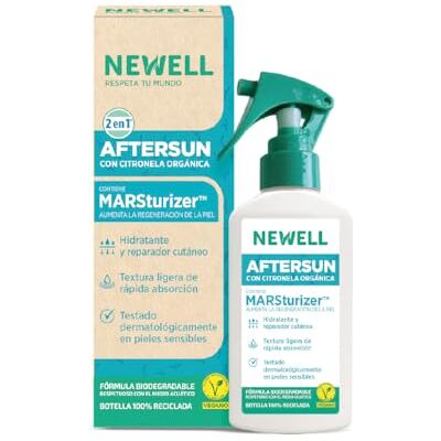 NEWELL Aftersun Citronela orgânica Loção hidratante, spray 100 ml, adequado para crianças e adultos, embalagem 100 % reciclável e reciclável NEWELL Aftersun Citronela orgânica Loção hidratante, spray 100 ml, adequado para crianças e adultos, embalagem 100 % reciclável e reciclável