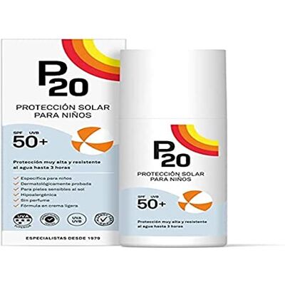 P20 ® Creme solar para crianças, protetor solar para crianças, spf 50, muito alto e resistente à água para uma proteção fiável contra os raios UVA e UVB formato creme, 200 ml P20 ® Creme solar para crianças, protetor solar para crianças, spf 50, muito alto e resistente à água para uma proteção fiável contra os raios UVA e UVB formato creme, 200 ml