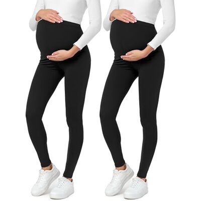 Be Mammy BE20-230 Lote de 2 leggings pré-mamã, gravidez, roupa desportiva, Preto/preto, XL Be Mammy BE20-230 Lote de 2 leggings pré-mamã, gravidez, roupa desportiva, Preto/preto, XL