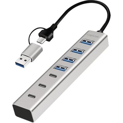 LogiLink 076271 Hub USB 3.2 4 portas USB-A e 3 portas USB-C alumínio Silver Silver Silver LogiLink 076271 Hub USB 3.2 4 portas USB-A e 3 portas USB-C alumínio Silver Silver Silver