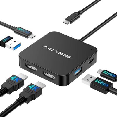 Acasis Hub USB C duplo HDMI, USB C para 2 HDMI, PD 100W 3 USB 3.0 1 Tipo C 3.0 Hub HDMI 2 monitores compatível com MacBook, Mac Mini, Surface Pro, XPS Disco rígido Acasis Hub USB C duplo HDMI, USB C para 2 HDMI, PD 100W 3 USB 3.0 1 Tipo C 3.0 Hub HDMI 2 monitores compatível com MacBook, Mac Mini, Surface Pro, XPS Disco rígido