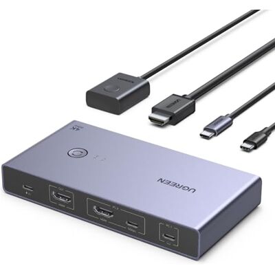 UGREEN KVM Switch HDMI USB C 4K 60Hz 2 entradas 1 saída 4 portas USB 3.0, 3A 5 Gbps compatível com MacBook PS5 computador Host Steam Deck UGREEN KVM Switch HDMI USB C 4K 60Hz 2 entradas 1 saída 4 portas USB 3.0, 3A 5 Gbps compatível com MacBook PS5 computador Host Steam Deck