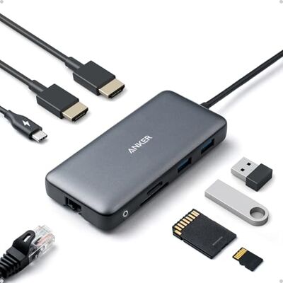 Hub USB C PowerExpand 8 em 1 da Anker - Dual HDMI 4K - 100W Power Hub USB C PowerExpand 8 em 1 da Anker - Dual HDMI 4K - 100W Power