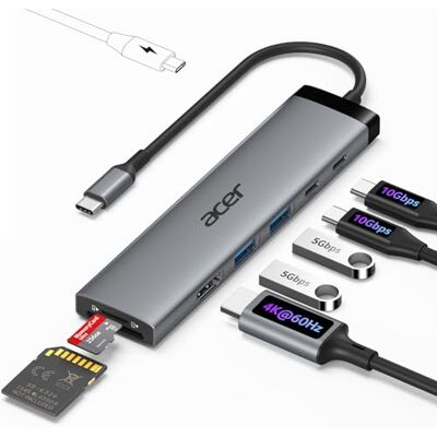 Acer Hub USB C 8 em 1, adaptador USB C para HDMI 4K@60Hz PD 100W Adaptador de 10 Gbps com 2 × USB-C 3.2 e 2 × USB-A 3.0, leitor de cartões SD/TF, multiporta hub para portátil, PC e iPad Pro Acer Hub USB C 8 em 1, adaptador USB C para HDMI 4K@60Hz PD 100W Adaptador de 10 Gbps com 2 × USB-C 3.2 e 2 × USB-A 3.0, leitor de cartões SD/TF, multiporta hub para portátil, PC e iPad Pro
