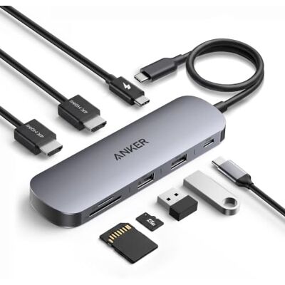 Anker Nano Hub USB C 8 em 1 adaptador tipo C multiporta HDMI duplo 4K@60Hz, USB-C 10Gbps, 2 USB-A 3.0, PD 85W, leitor SD/TF, compatível com DELL, HP, Lenovo (carregador não incluído Anker Nano Hub USB C 8 em 1 adaptador tipo C multiporta HDMI duplo 4K@60Hz, USB-C 10Gbps, 2 USB-A 3.0, PD 85W, leitor SD/TF, compatível com DELL, HP, Lenovo (carregador não incluído