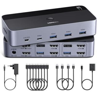 UGREEN Switch KVM HDMI 2.0 2 Entradas 2 Saídas 4K 60 Hz Comutador KVM para 2 PCs com 4 portas USB 5 Gbps para Teclado Rato Disco Rígido Controlador de Secretária compatível com Windows Linux macOS UGREEN Switch KVM HDMI 2.0 2 Entradas 2 Saídas 4K 60 Hz Comutador KVM para 2 PCs com 4 portas USB 5 Gbps para Teclado Rato Disco Rígido Controlador de Secretária compatível com Windows Linux macOS