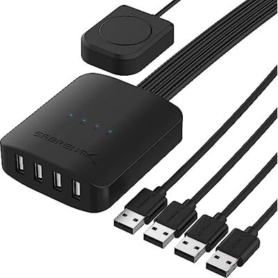 SABRENT Interruptor de intercâmbio USB 2.0 Até 4 computadores e periféricos com indicadores LED de dispositivo (USB-USS4) SABRENT Interruptor de intercâmbio USB 2.0 Até 4 computadores e periféricos com indicadores LED de dispositivo (USB-USS4)