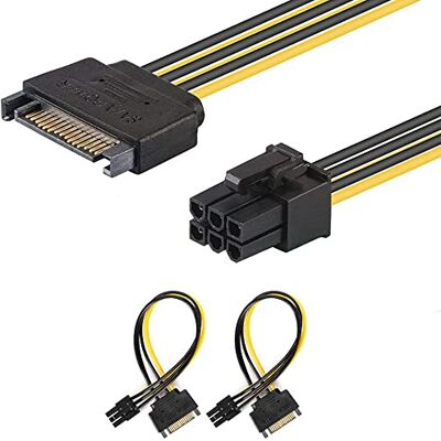 J&D SATA 15 pinos a 6 pinos PCI Express (PCIe) placa gráfica vídeo adaptador de cabo de alimentação – 20cm, 2 Pacotes J&D SATA 15 pinos a 6 pinos PCI Express (PCIe) placa gráfica vídeo adaptador de cabo de alimentação – 20cm, 2 Pacotes