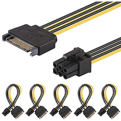 J&D SATA 15 pinos a 6 pinos PCI Express (PCIe) placa de vídeo adaptador de cabo de alimentação – 20 cm, pacote de 5 J&D SATA 15 pinos a 6 pinos PCI Express (PCIe) placa de vídeo adaptador de cabo de alimentação – 20 cm, pacote de 5