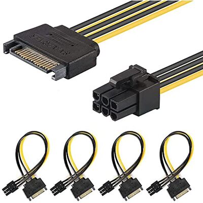 J&D SATA 15 pinos a 6 pinos PCI Express (PCIe) placa de vídeo adaptador de cabo de alimentação – 20 cm, 4 pacote J&D SATA 15 pinos a 6 pinos PCI Express (PCIe) placa de vídeo adaptador de cabo de alimentação – 20 cm, 4 pacote