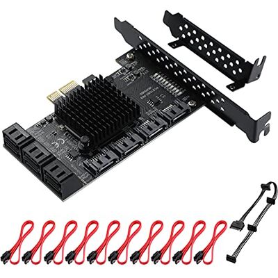 MZHOU Placa de expansão PCIe SATA de 10 portas, placa controladora PCI-E x1 para SATA3.0, 6 Gbps, inicialização como disco de sistema, adaptador de disco rígido para Windows, Linux, NAS MZHOU Placa de expansão PCIe SATA de 10 portas, placa controladora PCI-E x1 para SATA3.0, 6 Gbps, inicialização como disco de sistema, adaptador de disco rígido para Windows, Linux, NAS
