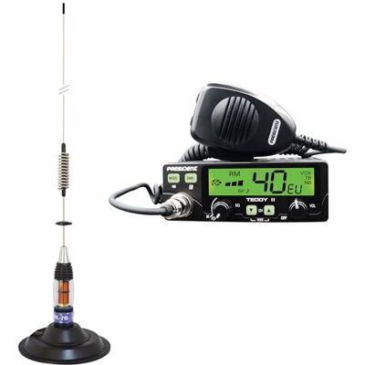PNI Kit de Rádio CB President Teddy II ASC Am/FM, VOX, NB, ANL, 12V + Antena CB ML70, Comprimento 70cm, 26-30MHz, 200W PNI Kit de Rádio CB President Teddy II ASC Am/FM, VOX, NB, ANL, 12V + Antena CB ML70, Comprimento 70cm, 26-30MHz, 200W