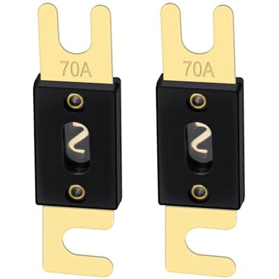 Heschen ANL Fusível 70 Amp para veículos de carro, folha de sistema de áudio, cor dourada e preto, conjunto de 2 Heschen ANL Fusível 70 Amp para veículos de carro, folha de sistema de áudio, cor dourada e preto, conjunto de 2