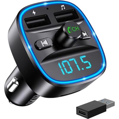 ORIA Transmissor FM Bluetooth 5.3 para carro, mãos livres para carro sem fios reprodutor MP3, adaptador de rádio com duplo USB, QC3.0 carregamento rápido, aceita cartões SD USB e Flash Drive ORIA Transmissor FM Bluetooth 5.3 para carro, mãos livres para carro sem fios reprodutor MP3, adaptador de rádio com duplo USB, QC3.0 carregamento rápido, aceita cartões SD USB e Flash Drive