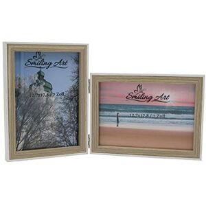 ART Moldura para fotos dupla de placa de fibra de densidade média MDF com vidro, moldura dobrável, moldura dupla horizontal e vertical (branco e bege, 2 x 13 x 18 cm) ART Moldura para fotos dupla de placa de fibra de densidade média MDF com vidro, moldura dobrável, moldura dupla horizontal e vertical (branco e bege, 2 x 13 x 18 cm)