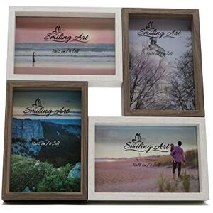 ART Moldura de fotos colagem para 4 fotos Moldura de fotos de madeira MDF com vidro Para colocar em pé ou pendurar ideia de presente de aniversário (branco e castanho escuro, 4 x 10 x ART Moldura de fotos colagem para 4 fotos Moldura de fotos de madeira MDF com vidro Para colocar em pé ou pendurar ideia de presente de aniversário (branco e castanho escuro, 4 x 10 x