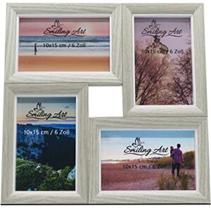 ART Moldura de fotos colagem para 4 fotos, colagem de fotos de madeira MDF com vidro (cinzento claro, 4 x 10 x 15 cm) ART Moldura de fotos colagem para 4 fotos, colagem de fotos de madeira MDF com vidro (cinzento claro, 4 x 10 x 15 cm)