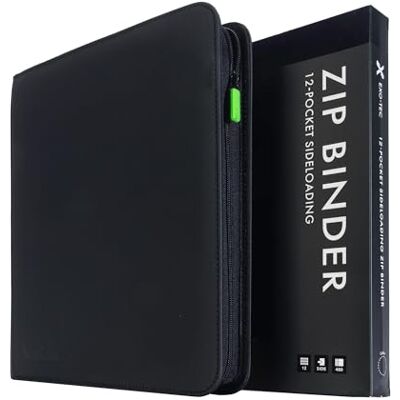 Vault X Álbum Exo-Tec com fecho de correr, para 480 cartas colecionáveis, 12 bolsos, 20 páginas de carregamento lateral (preto) Vault X Álbum Exo-Tec com fecho de correr, para 480 cartas colecionáveis, 12 bolsos, 20 páginas de carregamento lateral (preto)