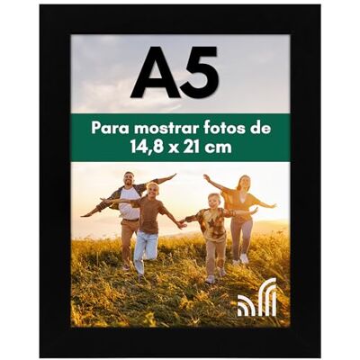Americanflat A5 Moldura de fotos MDF madeira cor preta com vidro inquebrável e acessórios para pendurar e pé moldura fotos parede ou mesa com visualização horizontal ou vertical Americanflat A5 Moldura de fotos MDF madeira cor preta com vidro inquebrável e acessórios para pendurar e pé moldura fotos parede ou mesa com visualização horizontal ou vertical