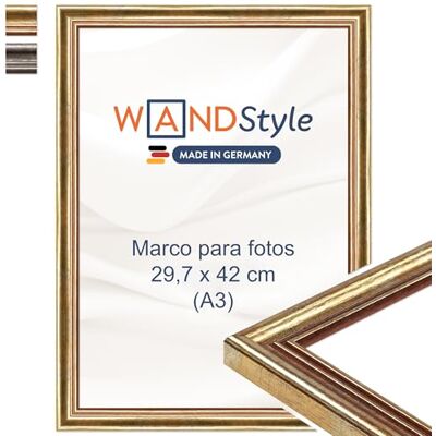 WANDStyle Molduras de fotos A3 vintage, moldura dourada para quadro Molduras para quadros 42 x 30 cm, moldura para fotos A3 madeira, suporte de parede, Picture Frame H400 Made in Germany WANDStyle Molduras de fotos A3 vintage, moldura dourada para quadro Molduras para quadros 42 x 30 cm, moldura para fotos A3 madeira, suporte de parede, Picture Frame H400 Made in Germany
