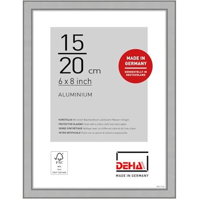 DEHA Design Moldura para fotos, 15 x 20 cm, alumínio, prata mate, moldura para fotos para colocar em formato vertical e paisagem, vidro sintético inquebrável, Boston DEHA Design Moldura para fotos, 15 x 20 cm, alumínio, prata mate, moldura para fotos para colocar em formato vertical e paisagem, vidro sintético inquebrável, Boston
