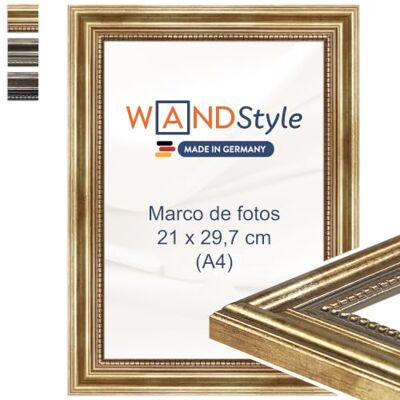 WANDStyle Molduras de fotos A4 vintage, moldura dourada para quadro e poster, molduras para quadros 21 x 30 cm, moldura para fotos A4 madeira, suporte de retratos de parede, Picture Frame H450 Made Marcos para cuadros 30x21 cm, Marco fotos A4 madera, Po WANDStyle Molduras de fotos A4 vintage, moldura dourada para quadro e poster, molduras para quadros 21 x 30 cm, moldura para fotos A4 madeira, suporte de retratos de parede, Picture Frame H450 Made Marcos para cuadros 30x21 cm, Marco fotos A4 madera, Po