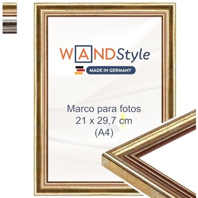 WANDStyle Molduras de fotos A4 vintage, moldura dourada para quadro Molduras para quadros 30 x 21 cm, moldura para fotos A4, madeira, suporte de parede, Picture Frame H400 Made in Germany WANDStyle Molduras de fotos A4 vintage, moldura dourada para quadro Molduras para quadros 30 x 21 cm, moldura para fotos A4, madeira, suporte de parede, Picture Frame H400 Made in Germany