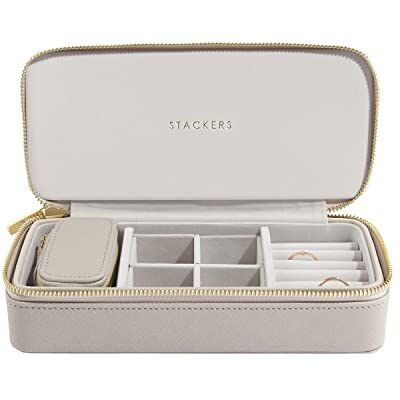 STACKERS Caixa de jóias de viagem grande e pequena, cor cinza acastanhado STACKERS Caixa de jóias de viagem grande e pequena, cor cinza acastanhado