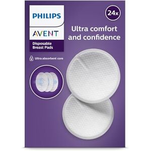 AVENT Philips Discos absorventes descartáveis, núcleo com camada tripla absorvente, à prova de fugas, textura suave de favo de mel, ultrafinos e discretos, embrulhados individualmente, 24 unidades AVENT Philips Discos absorventes descartáveis, núcleo com camada tripla absorvente, à prova de fugas, textura suave de favo de mel, ultrafinos e discretos, embrulhados individualmente, 24 unidades