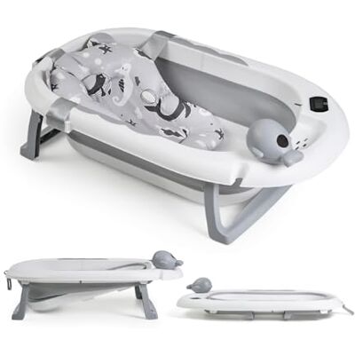 Buddy Baby • Banheira Dobrável BebéSplash com Temperatura • Desde 0 meses • Almofada redutora removível • Base antiderrapante • Tampão de drenagem • Design compacto e portátil • Regadera baleia Buddy Baby • Banheira Dobrável BebéSplash com Temperatura • Desde 0 meses • Almofada redutora removível • Base antiderrapante • Tampão de drenagem • Design compacto e portátil • Regadera baleia