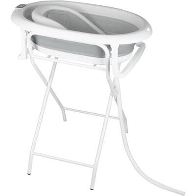 MUL-BOUTIQUE Banheira dobrável para bebé, com suporte, termómetro e almofada de banho, banheira para bebé, adequada para bebés de 0 a 36 meses (cinzento) MUL-BOUTIQUE Banheira dobrável para bebé, com suporte, termómetro e almofada de banho, banheira para bebé, adequada para bebés de 0 a 36 meses (cinzento)