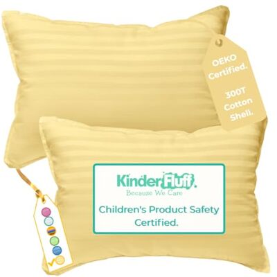 kinder Fluff Almofada infantil 2 x almofada infantil hipoalergénica certificada e premiada (sem necessidade de capa), algodão 300 fios e enchimento Down Alternative. Kids Pillow 4+ anos, amarelo by kinder Fluff Almofada infantil 2 x almofada infantil hipoalergénica certificada e premiada (sem necessidade de capa), algodão 300 fios e enchimento Down Alternative. Kids Pillow 4+ anos, amarelo by