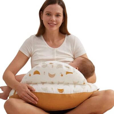 momcozy Almofada de amamentação com borda de segurança, almofada ergonómica de amamentação e suporte com alça ajustável e capa de algodão removível, chuva de meteoros momcozy Almofada de amamentação com borda de segurança, almofada ergonómica de amamentação e suporte com alça ajustável e capa de algodão removível, chuva de meteoros