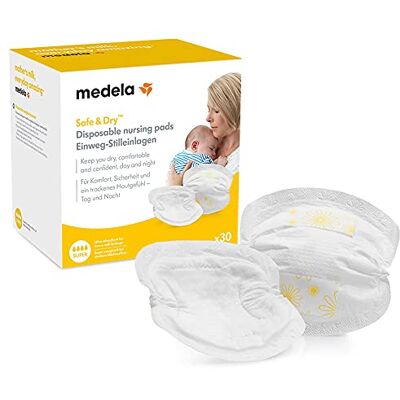Medela Almofadas de amamentação descartáveis seguras e secas, ultra absorventes, discretas, 30 almofadas de peito embrulhadas individualmente Medela Almofadas de amamentação descartáveis seguras e secas, ultra absorventes, discretas, 30 almofadas de peito embrulhadas individualmente