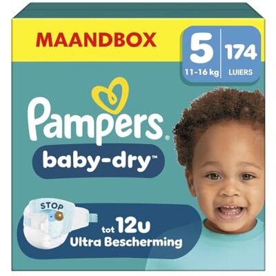 Pampers Fraldas de tamanho 5 (11 a 16 kg) Baby Dry, Junior, caixa de meses 11 kg 16 kg. Com um bolso Stop & Protect na parte de trás da fralda para uma noite até 100% sem fugas. Pacote Pampers Fraldas de tamanho 5 (11 a 16 kg) Baby Dry, Junior, caixa de meses 11 kg 16 kg. Com um bolso Stop & Protect na parte de trás da fralda para uma noite até 100% sem fugas. Pacote
