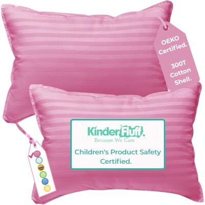 kinder Fluff Almofada infantil 2X, almofada hipoalergénica certificada e premium (não precisa de capa) algodão 300 fios e enchimento Down Alternative Kids Pillow Toddler 2 anos rosa kinder Fluff Almofada infantil 2X, almofada hipoalergénica certificada e premium (não precisa de capa) algodão 300 fios e enchimento Down Alternative Kids Pillow Toddler 2 anos rosa