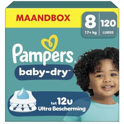 Pampers Fraldas de tamanho 8 (17 kg+) Baby Dry, extra grande Proteção de até 100 % contra fugas e conforto durante toda a noite Pampers Fraldas de tamanho 8 (17 kg+) Baby Dry, extra grande Proteção de até 100 % contra fugas e conforto durante toda a noite