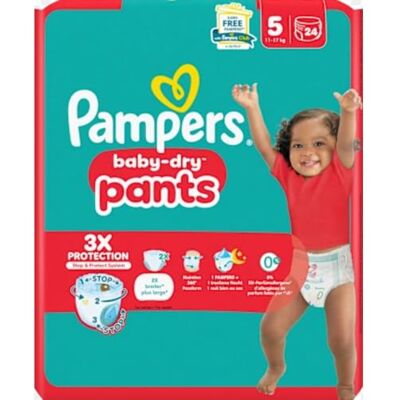 Pampers Baby-Dry Pants tamanho 5, pacote único, 11-17 kg (24 unidades) Pampers Baby-Dry Pants tamanho 5, pacote único, 11-17 kg (24 unidades)