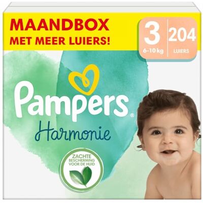 Pampers Fraldas para bebé tamanho 3 (6-10 kg) harmonia, caixa mensal, proteção suave da pele e ingredientes à base de plantas, 204 unidades Pampers Fraldas para bebé tamanho 3 (6-10 kg) harmonia, caixa mensal, proteção suave da pele e ingredientes à base de plantas, 204 unidades