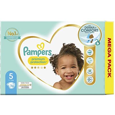 Pampers Pacote de 76 fraldas de proteção premium tamanho 5 (11-16 kg) Pampers Pacote de 76 fraldas de proteção premium tamanho 5 (11-16 kg)