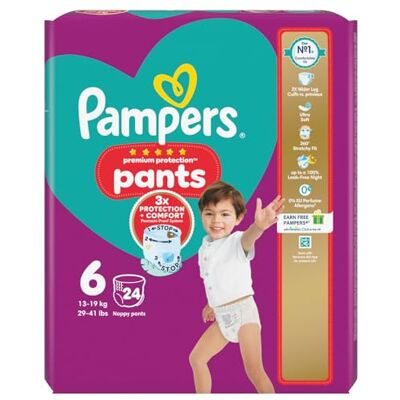 Pampers Fraldas de proteção premium, tamanho 6, 24 fraldas, 14 kg a 19 kg, pacote essencial, com ajuste de 360° e materiais ultramacios para o nosso melhor conforto e proteção Pampers Fraldas de proteção premium, tamanho 6, 24 fraldas, 14 kg a 19 kg, pacote essencial, com ajuste de 360° e materiais ultramacios para o nosso melhor conforto e proteção