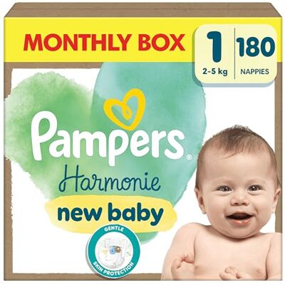 Pampers Fraldas para bebé tamanho 1 (2-5 kg) harmonia, 0% de compromisso, ingredientes de origem vegetal, hipoalergénicos, 180 fraldas para bebés Pampers Fraldas para bebé tamanho 1 (2-5 kg) harmonia, 0% de compromisso, ingredientes de origem vegetal, hipoalergénicos, 180 fraldas para bebés