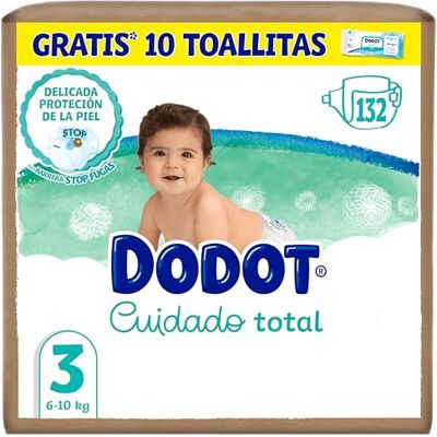 DODOT Fraldas bebé cuidado total tamanho 3 (6-10 kg), 132 unidades 10 Proteção delicada para a pele do bebé, inclui 10 toalhetes de presente Aqua Pure, suavidade diária DODOT Fraldas bebé cuidado total tamanho 3 (6-10 kg), 132 unidades 10 Proteção delicada para a pele do bebé, inclui 10 toalhetes de presente Aqua Pure, suavidade diária