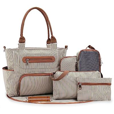 SONARIN Conjunto de 7 Bolsas de Fraldas para Bebês, Bolsa Multifuncional de Troca de Fraldas Bolsa de Mãe Bolsa de Ombro Bolsa de Viagem para Fraldas com Trocador e Ganchos para Carrinho de Bebê SONARIN Conjunto de 7 Bolsas de Fraldas para Bebês, Bolsa Multifuncional de Troca de Fraldas Bolsa de Mãe Bolsa de Ombro Bolsa de Viagem para Fraldas com Trocador e Ganchos para Carrinho de Bebê
