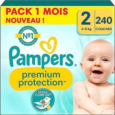 Pampers Premium Proteção de tamanho 2, camadas X240, 4 kg – 8 kg, nosso número 1 para o conforto e a proteção de peles sensíveis Pampers Premium Proteção de tamanho 2, camadas X240, 4 kg – 8 kg, nosso número 1 para o conforto e a proteção de peles sensíveis