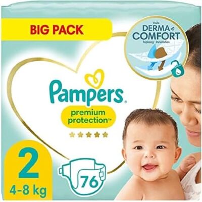 Pampers Fraldas de bebé, tamanho 2 (4-8 kg), proteção premium, Newborn Mini, 76 unidades, pacote grande, melhor conforto e proteção para peles sensíveis. Pampers Fraldas de bebé, tamanho 2 (4-8 kg), proteção premium, Newborn Mini, 76 unidades, pacote grande, melhor conforto e proteção para peles sensíveis.
