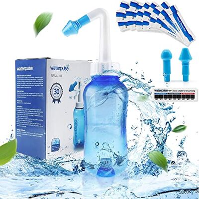 Waterpulse Neti Pot Sinus Frasco de lavagem nasal 300 ml, limpador de nariz, com 30 pacotes de sal e um termômetro, do irrigador nasal Irrigação sob pressão para adultos e crianças, sem BPA, Azul Waterpulse Neti Pot Sinus Frasco de lavagem nasal 300 ml, limpador de nariz, com 30 pacotes de sal e um termômetro, do irrigador nasal Irrigação sob pressão para adultos e crianças, sem BPA, Azul