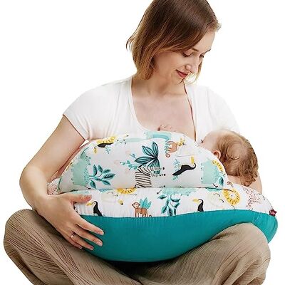 momcozy Almofada de amamentação com borda de segurança, almofada ergonómica de amamentação e amamentação com alça ajustável e fronha de algodão removível, animal e floresta momcozy Almofada de amamentação com borda de segurança, almofada ergonómica de amamentação e amamentação com alça ajustável e fronha de algodão removível, animal e floresta